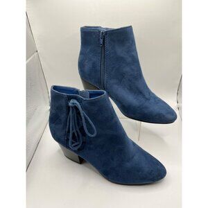 SODA Blue Suede Ankle Booties Side Zip & Lace-Up Detail Size 7